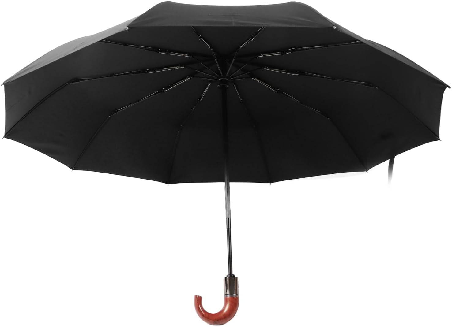 LUU-Travel Umbrella, Auto Open Close Mini Umbrella, Automatic Folding Umbrella with Curved Wooden Handle, Compact Umbrella for Outdoor_SAI