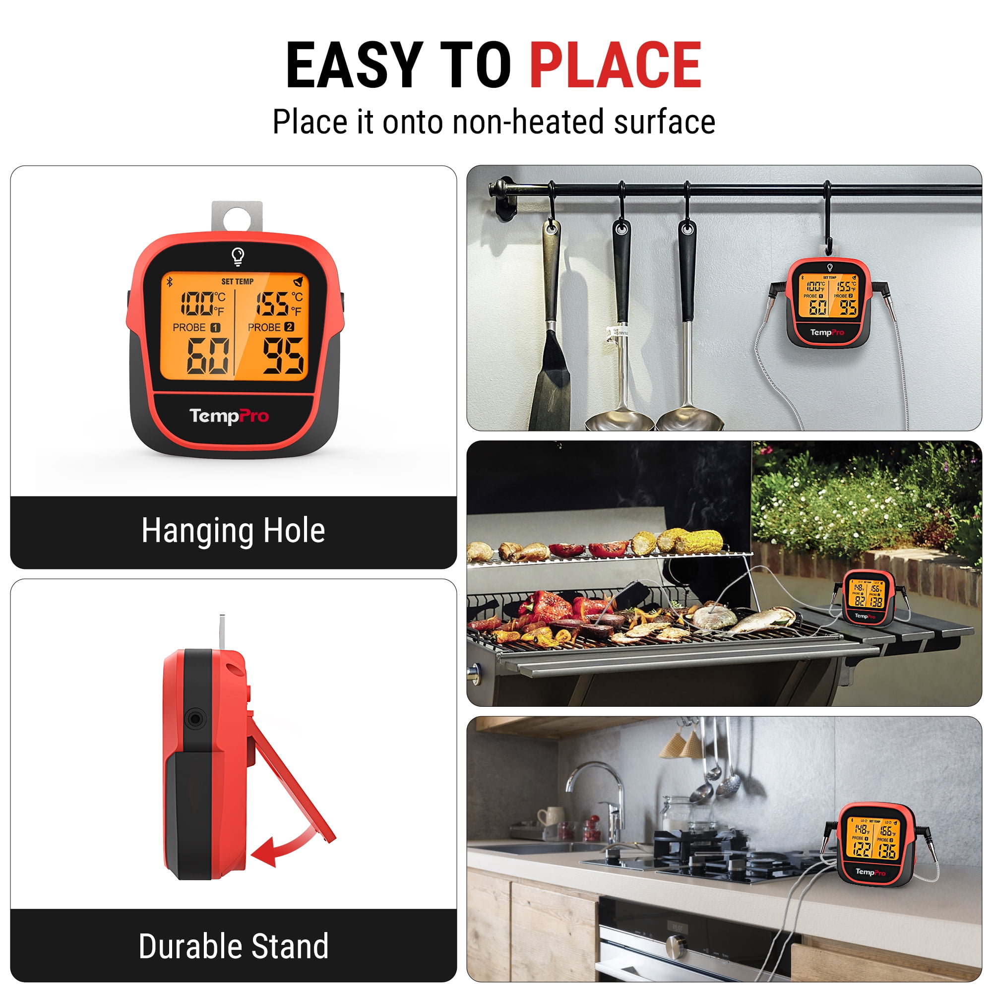 TempPro TP902W 350FT Wireless Meat Thermometer Digital with Dual Probe, Smart Bluetooth Meat Thermometer for Cooking Grilling and Smoking (Formerly ThermoPro)