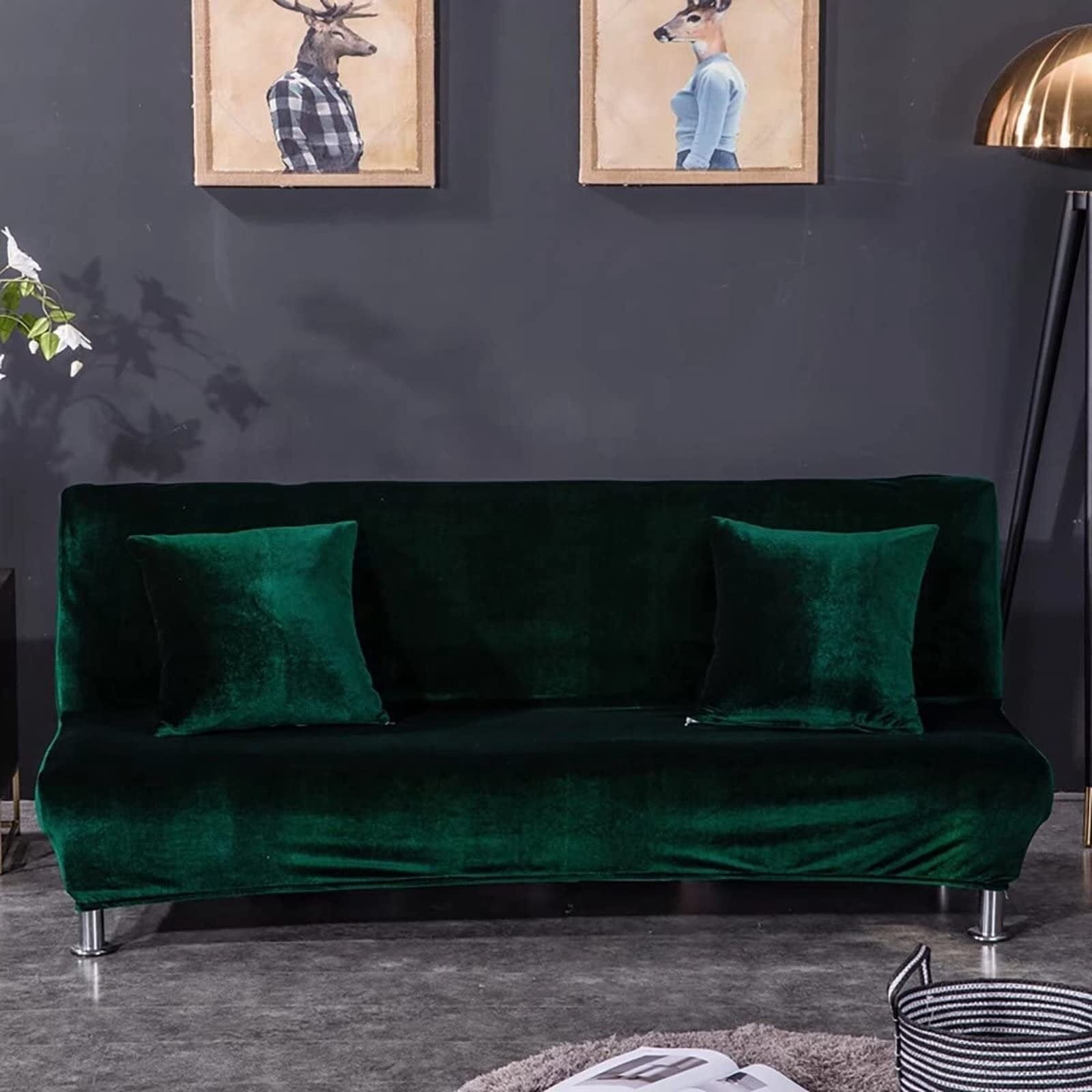 LKJYER Velvet Armless Futon Slipcover,Stretch Silver Fox futon Cover, Modern Solid Color Sofa Bed Cover for for Futon Folding Bed Sofa