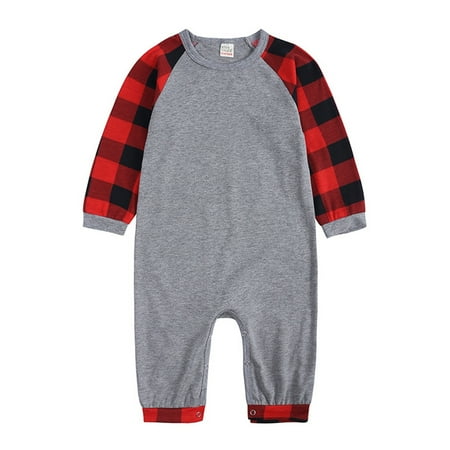 

Infant Baby Merry Christmas Pajamas Long Sleeve Patchwork Plaid Romper Jumpsuit Family Matching Sleepwear Outfit Clothes