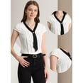 thumbnail image 2 of Top plisado Allegra K de oficina con cuello En V y manga Casquillo para Mujer Blanco S, 2 of 6