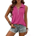 thumbnail image 4 of YUGYXL Womens Ribbed Tank Top Zipper V Neck Dressy Casual Blouses Sleeveless Camisole Tops Work Tank Shirts Hot Pink XL, 4 of 8