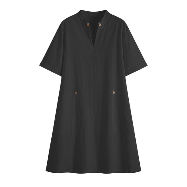 black straight cut dresses Guieoi Summer for Women V-Neck Short-Sleeve Cotton-Linen Casual Straight-Cut Solid-Color Dress with Pockets M long_sleeves_dress Color:3 Elegant Navy Blue Ball Prom dresses %0D%0AYKK%20zipper%20(known%20as%20the%20most%20durable%20and%20reliable%20zippers%20manufactured%20today)