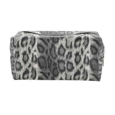 Unique Bargains 1 Pc Rectangular Leopard Makeup Bag Black PU