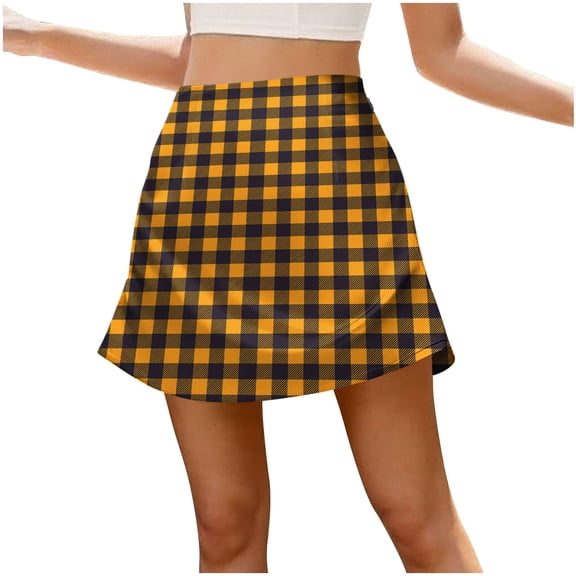 asdoklhq Plaid Mini Skirts for Women Plaid Skirts Fashion Women's Casual Printed Zipper Versatile and Comfortable Spring and Summer Skirt Orange XL