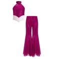 thumbnail image 3 of SiiRoh Kids Girls 70s Disco Jazz Dance Outfits Shiny Sequin Halter Crop Top with Flare Pants Stage Performance Hot Pink 12, 3 of 7
