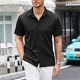 thumbnail image 2 of Baqcunre Graphic Tees Men New Men'S Casual Buckle Short Sleeved Loose Fitting Beach Roman Knit Shirt Top Short Sleeve Button Down Men Tops For Men Black L, 2 of 7