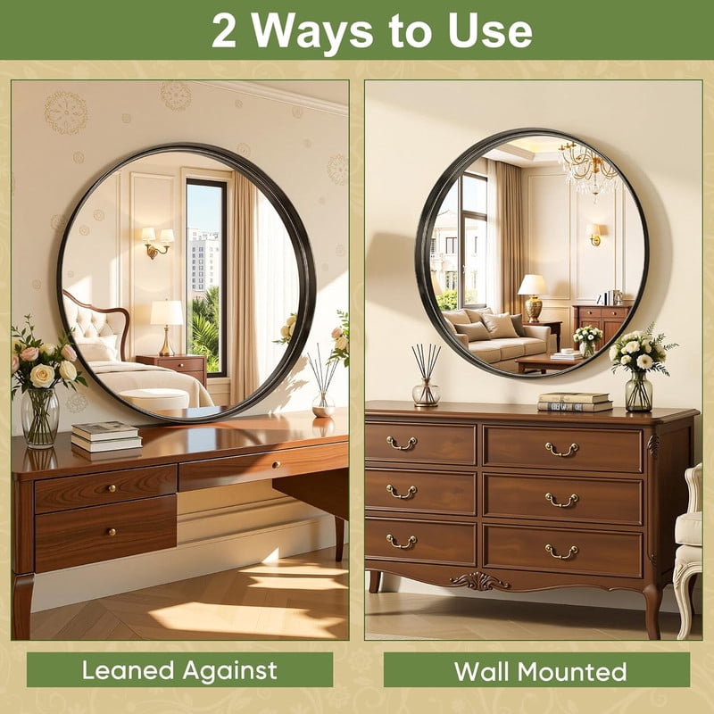 Gleamira 24" Round Bathroom Mirror Wall Mounted Mirror with Deep Frame, Black