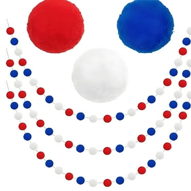 NIETEIN 4th of July Party Home Decor Patriotic Red White Blue Felt Ball Garland 3 Pack