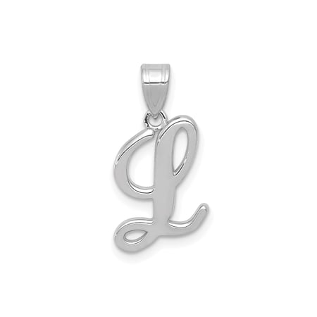14k White Gold Cursive Initial L Pendant for Women, Polished Script Alphabet Necklace, Elegant Personalized Jewelry for Everyday or Occasion Wear