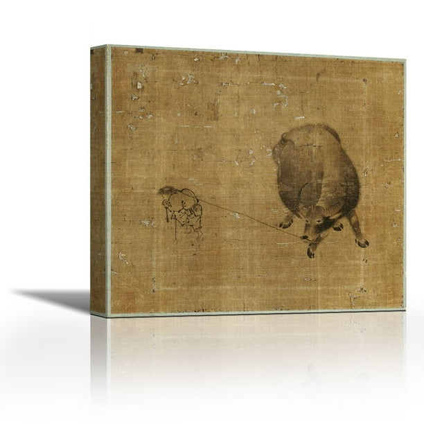 Small Boy Struggling To Lead A Water Buffalo Contemporary Fine Art Giclee On Canvas Gallery Wrap Wall Décor Art Painting 25 X 23 Inch Ready To Hang Walmart Com Walmart Com
