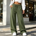 thumbnail image 3 of CaComMARK PI Women's Oversized Wide Leg Sweatpants Elastic Drawstring Straight Leg Low Waisted Baggy Sweatpants with Pocket Army Green, 3 of 8