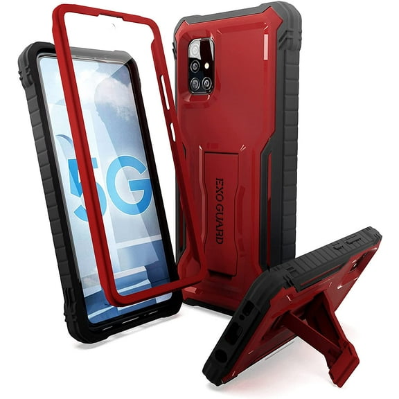 ExoGuard For Samsung Galaxy A51 5G Case, Phone Case with Screen Protector and Kickstand (Red)