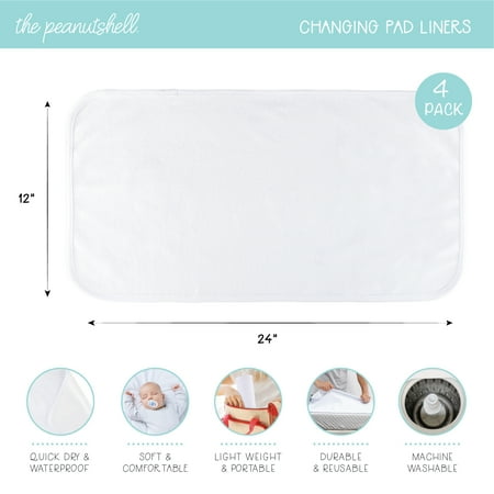 The Peanutshell 4 Pack Changing Pad Waterproof Liners for Baby Boy or Baby Girl