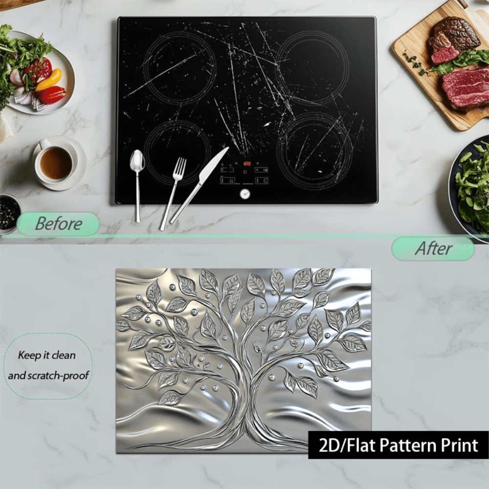 1 piece, stove panel and cooktop panel protection pad, 2D flat life tree pattern kitchen decorative countertop pad, suitable for stoves, washing machines, dryers, coffee machines, multi-functional ki
