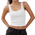 thumbnail image 3 of Tittly Vest for Women Tank Tops Women's Tank Tops Cute Slim Ribbed Knit Bow Lace Camisole Top Summer Square Neck Sleeveless Going Out Tops Vest Tops for Women Womens Tops White L, 3 of 3