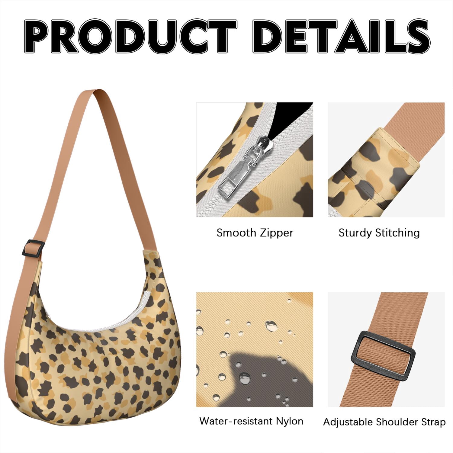 Classic Vintage Leopard Pattern Crossbody Tote for Women, Tropical Cheetah Print Shoulder Bag, Lightweight Water-Resistant Hobo Purse with Abstract Romantic Texture