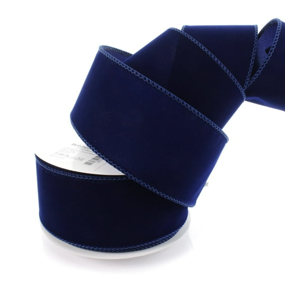 Ribbon Traditions 2.5" Wired Suede Velvet Ribbon Navy - 10 Yards
