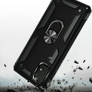 TJS for Samsung Galaxy A23 5G Phone Case, with Tempered Glass Screen Protector, Impact Resistant Metal Ring Magnetic Support Kickstand Drop Protector Cover for Galaxy A23 5G (Black)