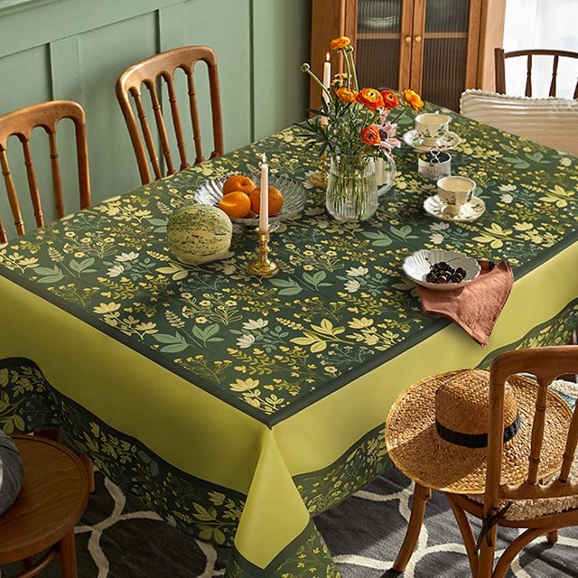 Green Floral Tablecloth, Floral Print Tablecloth for Rectangle Tables 60 x 84,Perfect for Kitchen Dinner, Restaurant ,Holiday Picnic Table Cover