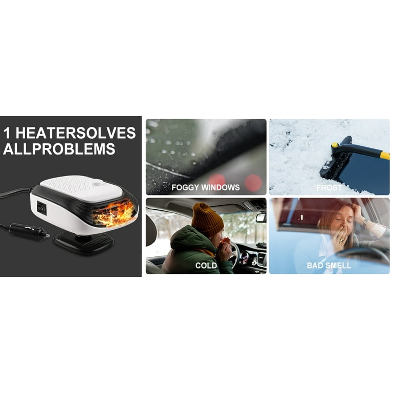 2 in 1 Fan Fast Heating or Cooling, Car Defroster, Portable Car Heater,  Adjustable Speed ​​Car Heater Plugs Into Cigarette Lighter, White