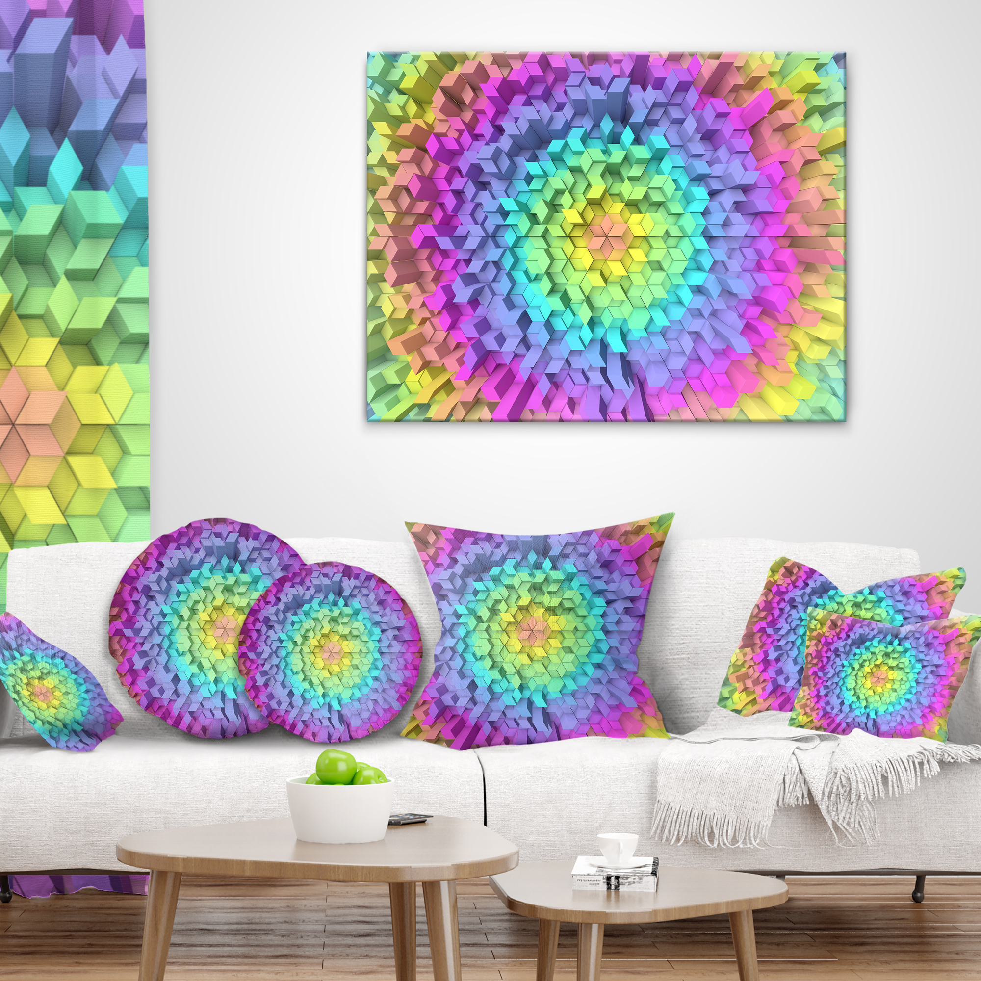 Designart View of Colorful Geometric Shapes - Abstract Throw Pillow - 18x18