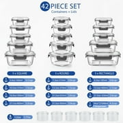 TAIMASI 42 Pcs Glass Food Storage Containers Set with Snap Locking Lids, 21 Containers & 21 Lids, Glass Meal Prep Lunch Box Containers, Grey