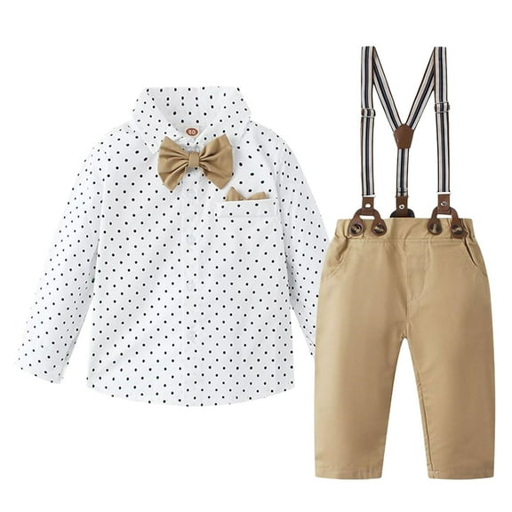 Zshosam Baby Boy Outfit Toddler Boy Clothes Suit Gentleman Wedding Outfits, Formal Dress Shirt Bowtie Vest Pants Size 5T 6T,(Khaki 5-6 Years)