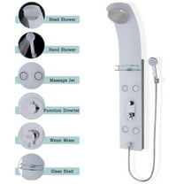 Spaco 55 Inch Tempered Glass Shower Panel with Massage Jets Hand Shower, Shower Head, Wall Mounted High Pressure Shower Head Combo Set