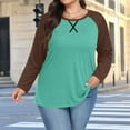 thumbnail image 2 of Women Long Sleeve Tops Casual Chest Print Solid Color Round Neck Pullover Loose Long Sleeved Raglan Top Plus Size, 2 of 7