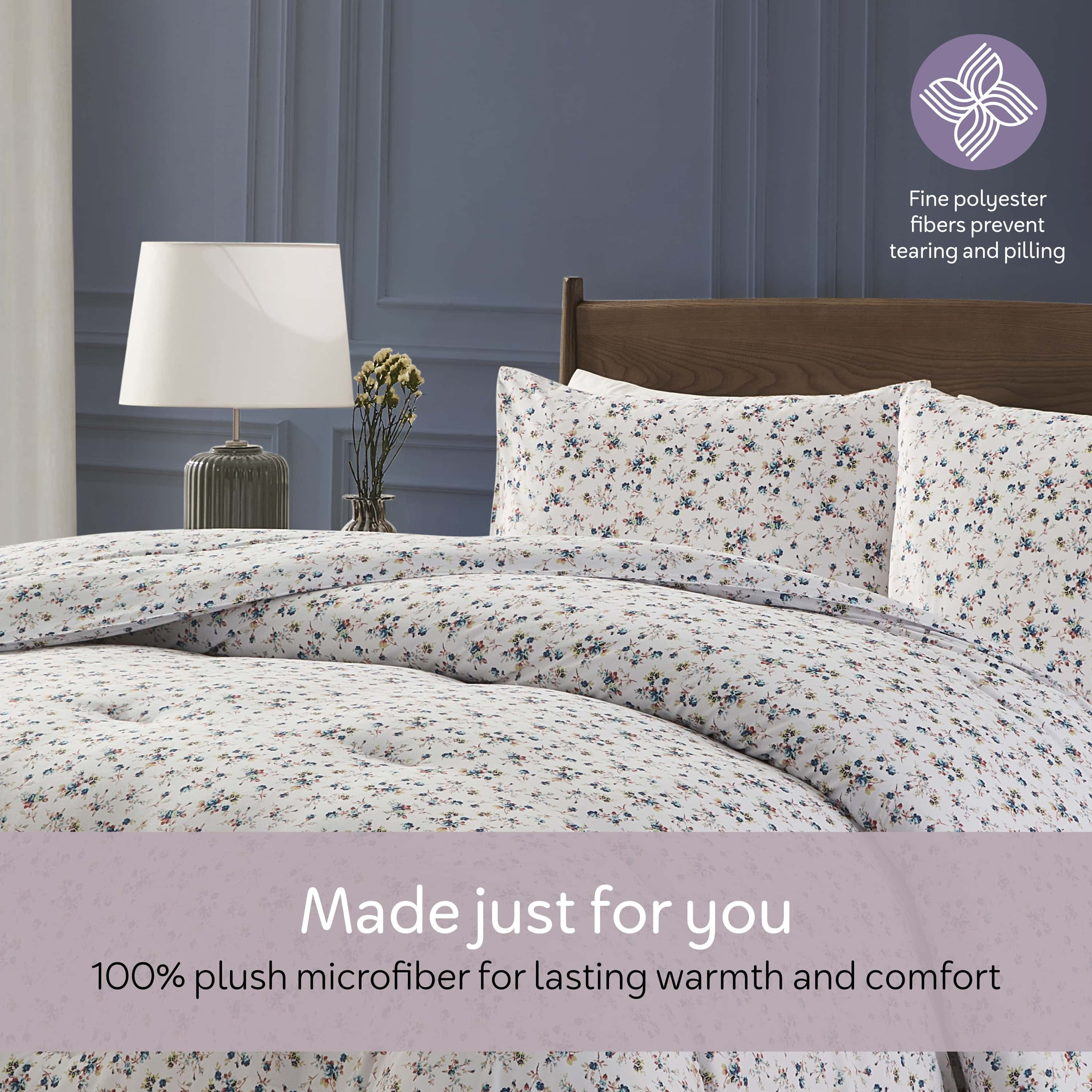 LammaLoe Full Size Comforter Sets, 3 Piece Floral Bedding Comforter Set with Sheets, Bed in a Bag, Blue Rose Duo