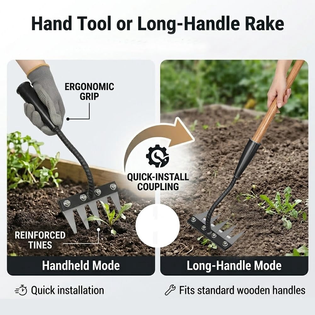 5/6/7/8 Teeth Carbon Steel Garden Weeding Rakes,Heavy-Duty Garden Weed Puller Tool for Lawn Yard Gardens Farm
