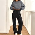 thumbnail image 2 of Hogleaql Womens Plus Size Sweatsuits Sets Long Sleeve Lounge Drawstring Sweatshirt Wide Leg Sweatpants Solid Color Loose Fit Outfits Trendy Winter Tracksuit with Pockets 2025 Coffee L, 2 of 4
