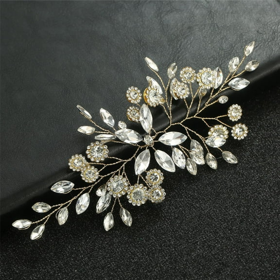 Nvzi-a Bridal Flower Wedding Hair Pins Crystal Pearl Hair Combs Clips Headpiece Gold Wedding Hair Accessories Jewelry with Rhinestone for Brides Bridesmaids Women (Gold)