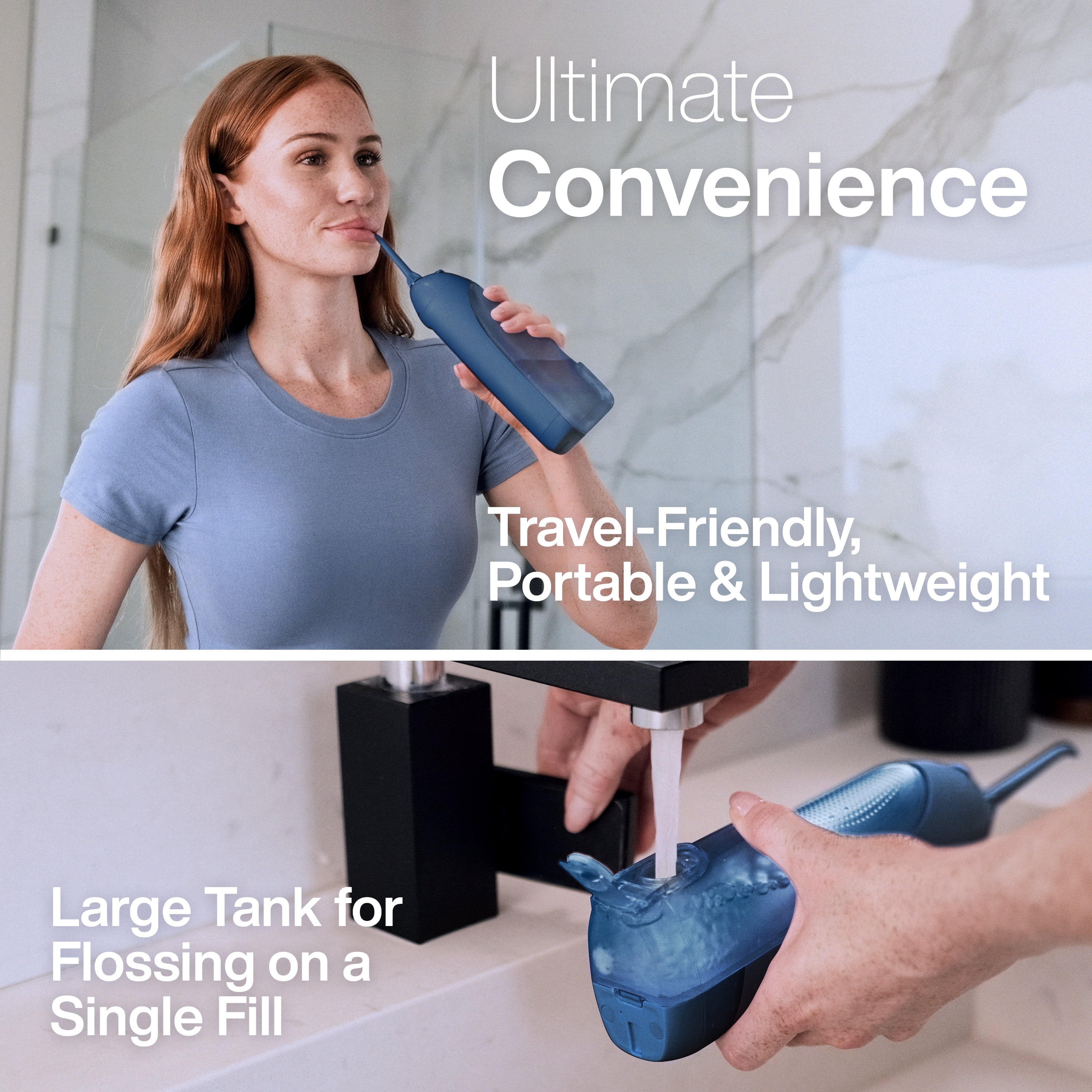 AquaSonic Icon Electric Water Flosser - 150ml Tank, Cordless Rechargeable, Waterproof, Portable Oral Irrigator - Navy