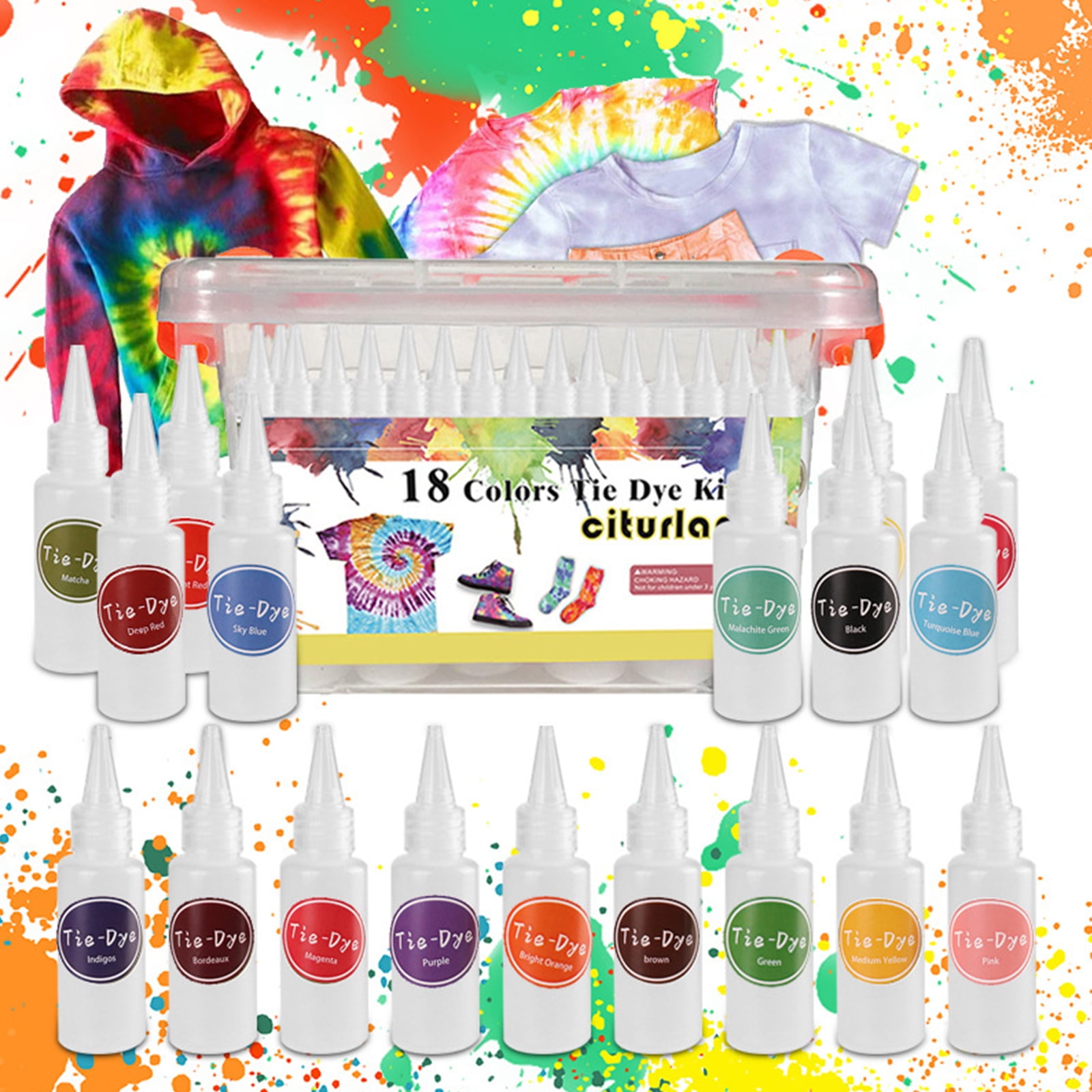 CIYISON 18-color Tie Dye Kit with Rubber Bands Table Cover & Gloves DIY Fashion Dye Kit