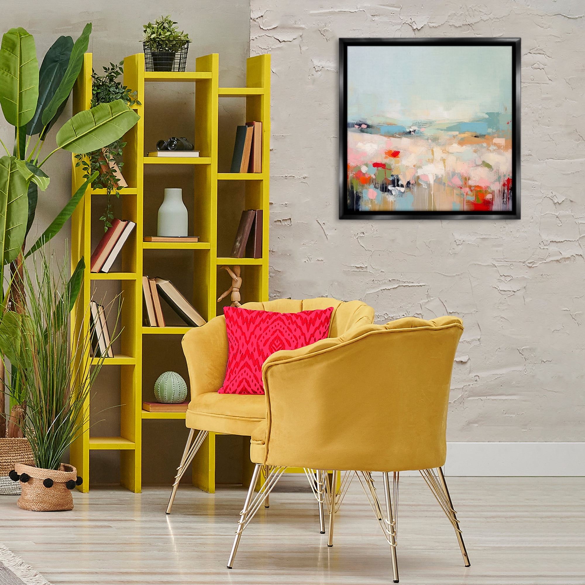 Stupell Industries Pastel Paint Drip Scene Abstract Painting Black Floater Framed Canvas Art Print Wall Art, 25 x 25