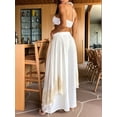 thumbnail image 6 of Women Ruffle Trim High Waisted Tassel Hem Flowy Pleated Boho Modest Wide Leg Pants White M, 6 of 7