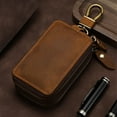 thumbnail image 3 of Double-layer Cowhide Key Bag Zip Type Leather Key Wallet Pouch Bag for Men Women Gift, 5.5*9*4cm, 3 of 10