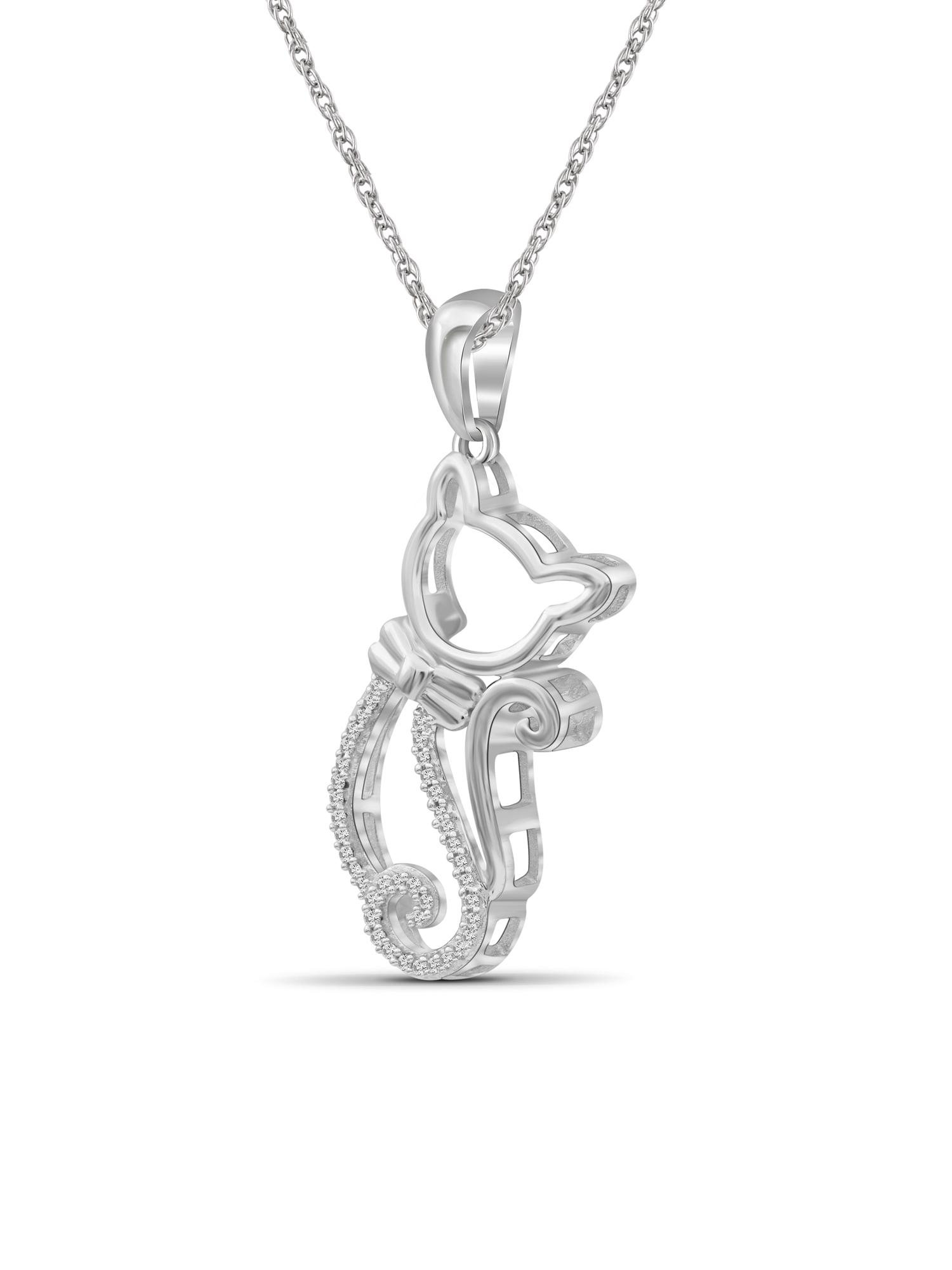 JewelersClub Accent White Diamond Sterling Silver Cat Pendant