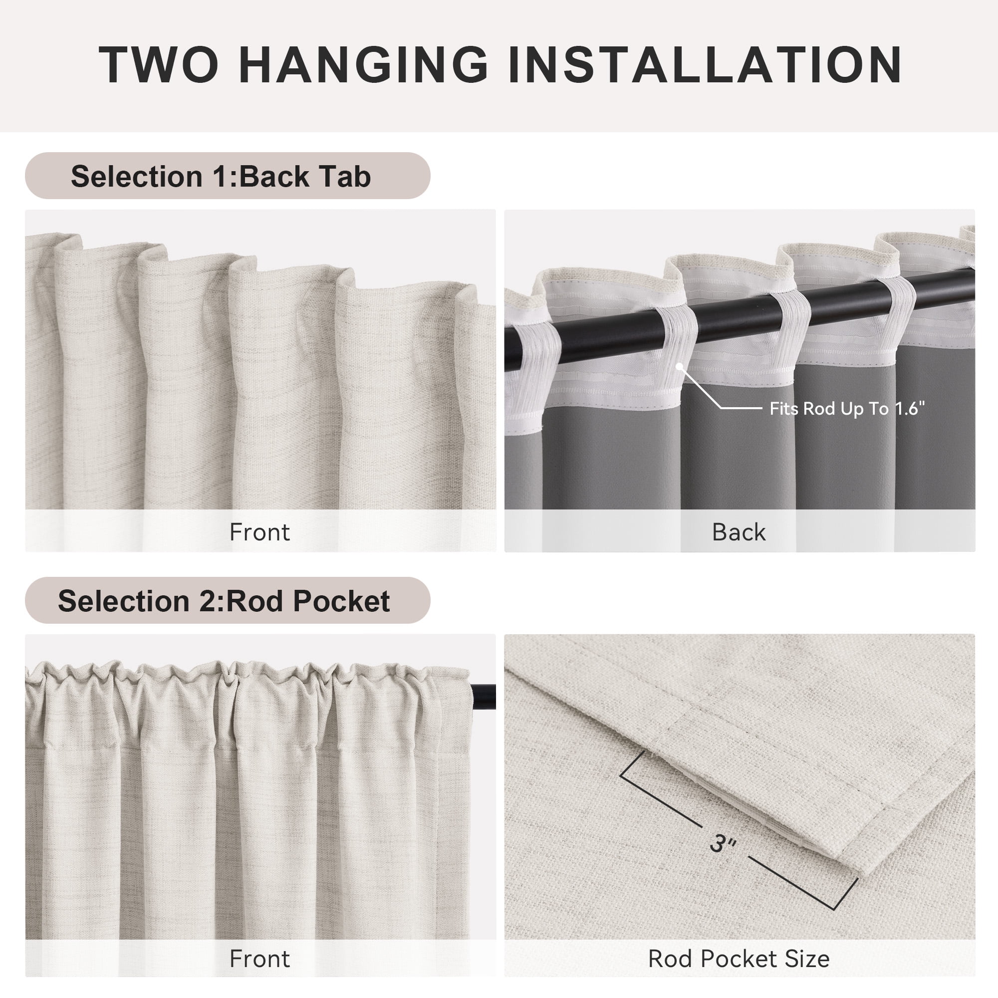 KoshiMe Faux Linen 100% Blackout Curtains for Living Room Bedroom,90 Inch Long Thermal Insulated Back Tab Window Curtains,Cream