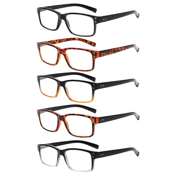 BONCAMOR 5 Pack Reading Glasses for Men and Women Spring Hinges Classic Eyeglasses