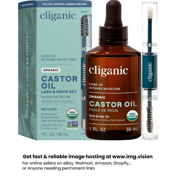 Cliganic Organic Castor Oil with Eyelash Kit for Eyebrows, Eyelashes, Hair & Skin - 1 fl oz