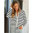 thumbnail image 2 of Women's Striped Cardigan Sweater Trendy Long Sleeve Button Down Crew neck Cardigans, 2 of 5