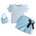 thumbnail image 5 of WRKEKC Girls 2 piece Outfits Short Sleeve Ribbed Top and Bow Skirt Pants with Bag 3 Piece for 6 Months-3 Years, 5 of 9