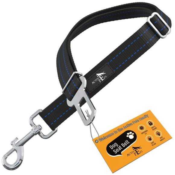 Active Pets Ceinture de Sécurité Bleue pour Chiens, Se Fixe au Harnais et au Collier, Système de Retenue de Voyage Ajustable 18 Pouces - 24 Pouces pour Petits et Grands Chiots, Fournitures et Accessoires Essentiels pour la Sécurité et le Confort