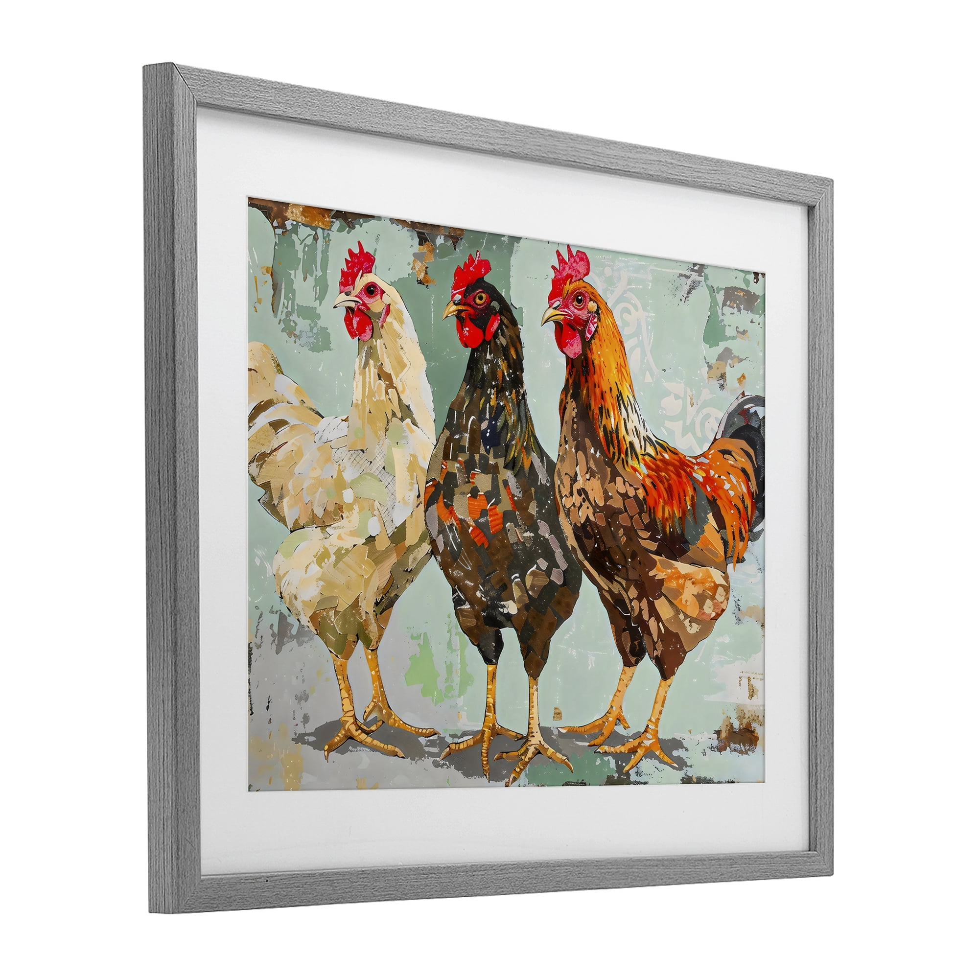 Stupell Industries Abstract Chickens Trio Gray Framed Print Under Glass, design by Creative Studio