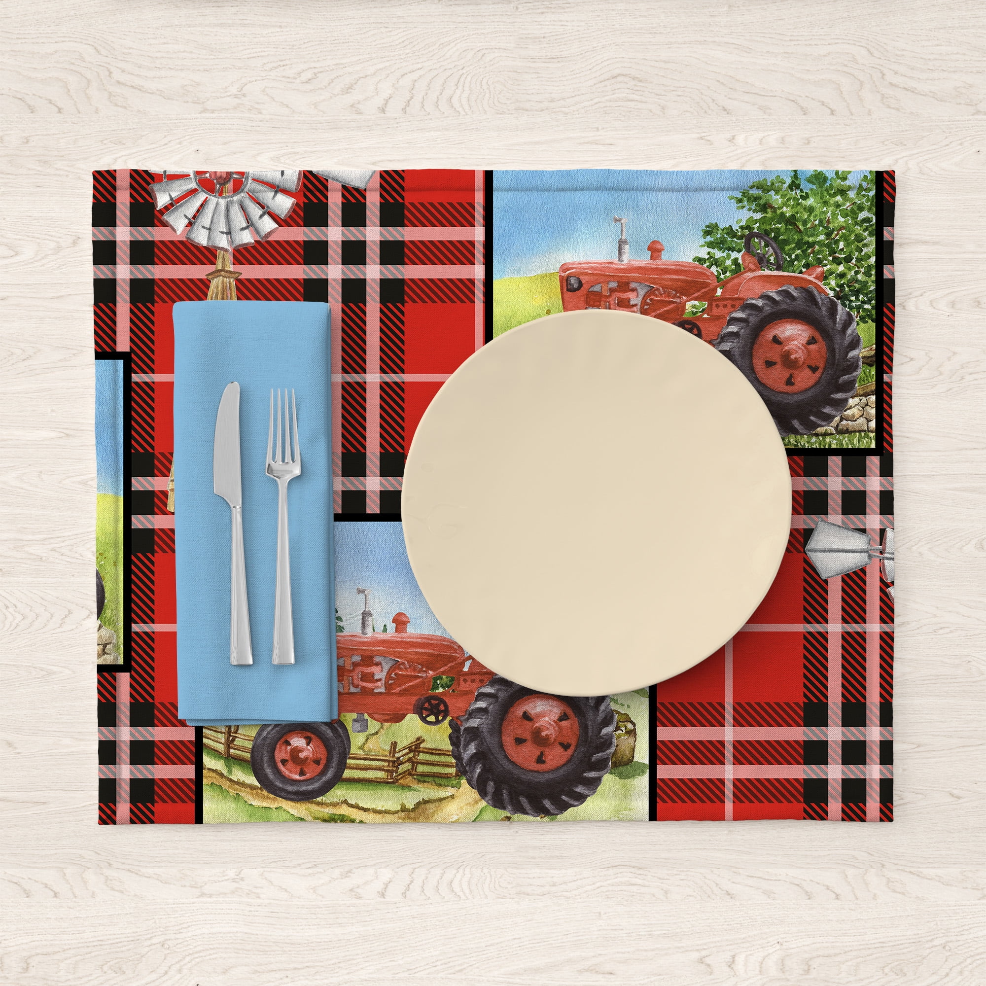 Half-Yard 100% Cotton Tractor Plaid, Red, 44" Wide for Quilting & Sewing by David Textiles