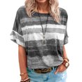 thumbnail image 3 of Casual Women Tee Striped Print Short Sleeve Tops Loose Summer Ladies Crew Neck Blouse T Shirt, 3 of 5