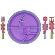 Plate and Utensils Set - USA-Made Toddler Dinnerware with Divided Plates (Pink Dinosaur)